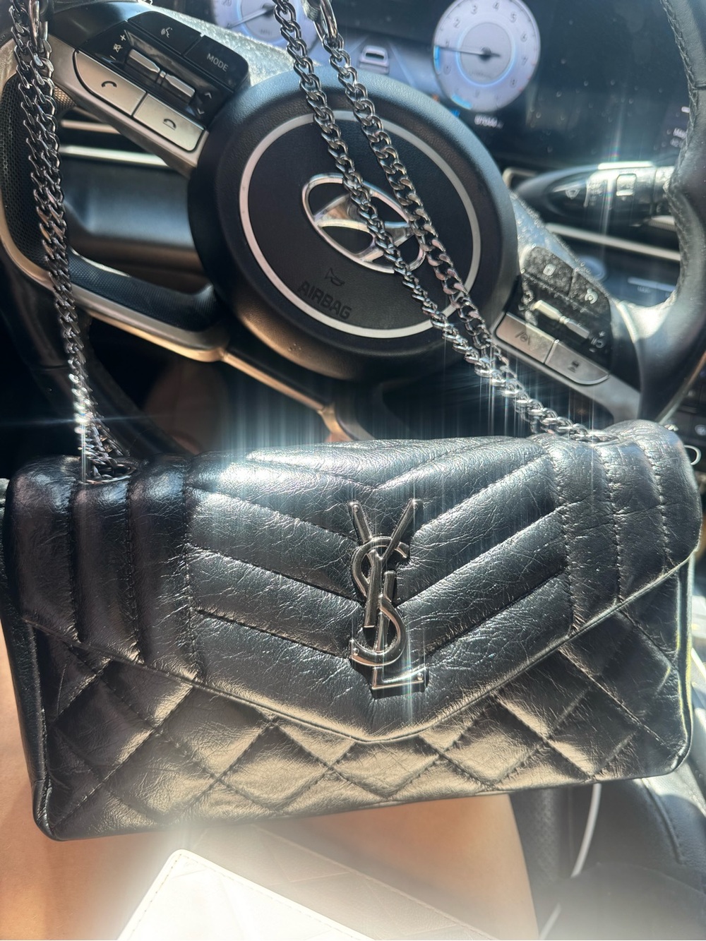 Yves Saint Laurent Black Quilted Leather Chain Shoulder Bag